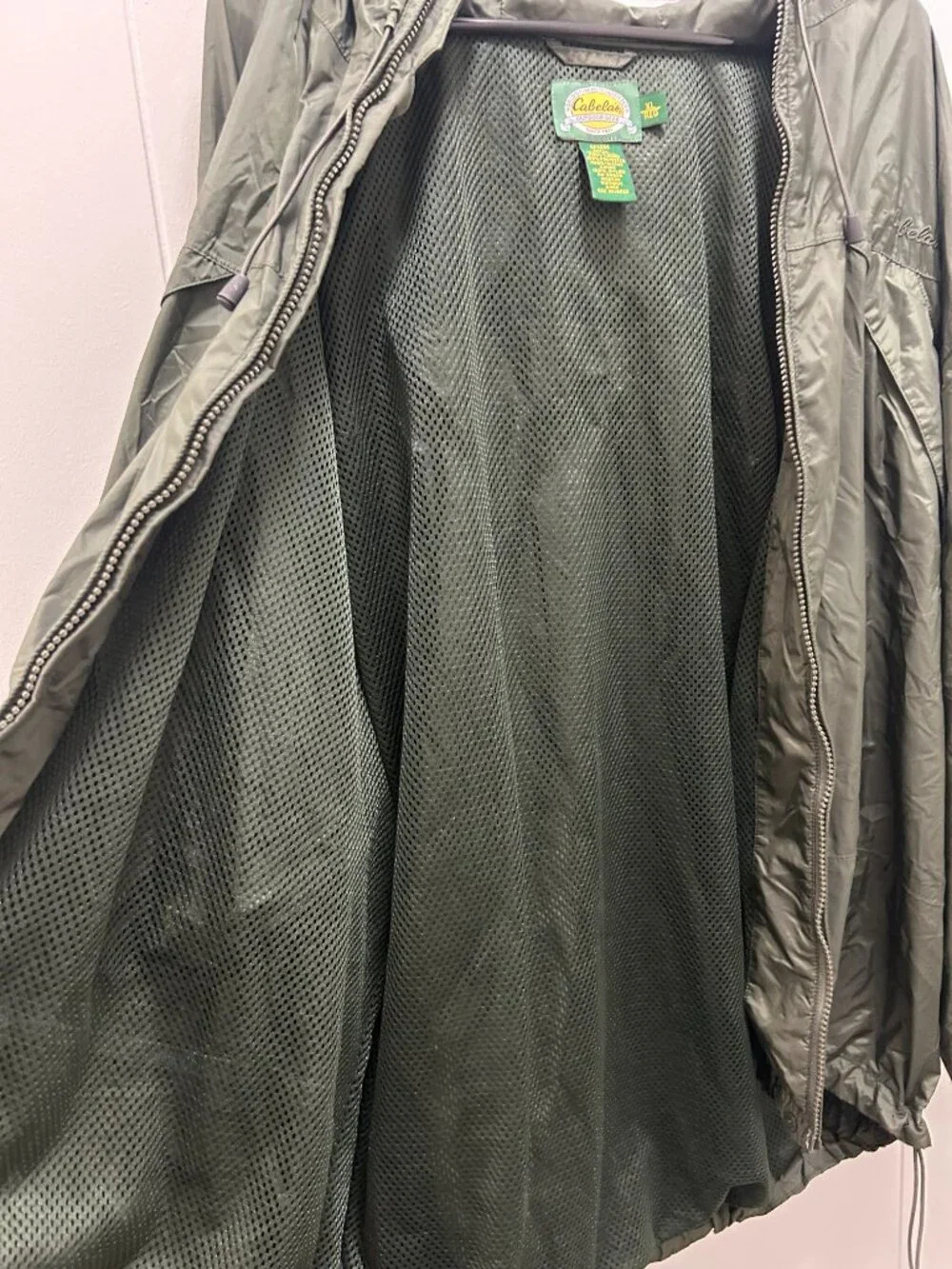 Cabela's Rain Jacket Green Windbreaker XL Regular Hooded Lightweight Packable
